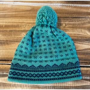 Vintage 1980's Maureen of the Mews Knitted Winter Ski Hat Beenie Green Pom Pom